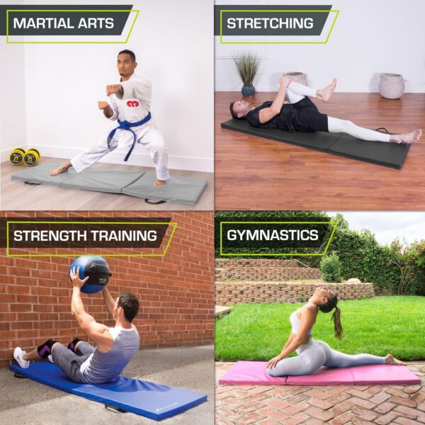 ProsourceFit Tri-Fold Folding Thick Exercise Mat 6'x2' with Carrying Handles for MMA, Gymnastics, Stretching, Core Workouts, Purple - Image 5