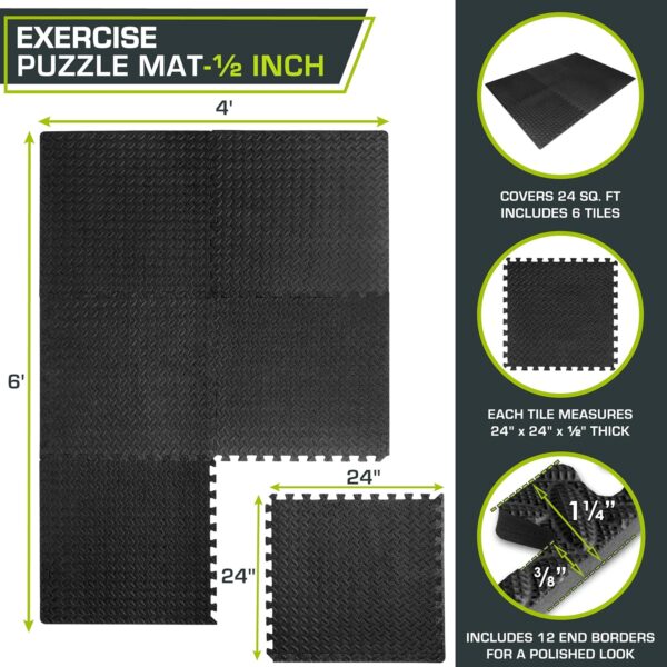 ProsourceFit Puzzle Exercise Mat ½ in, EVA Interlocking Foam Floor Tiles for Home Gym, Mat for Home Workout Equipment, Floor Padding for Kids - Image 2