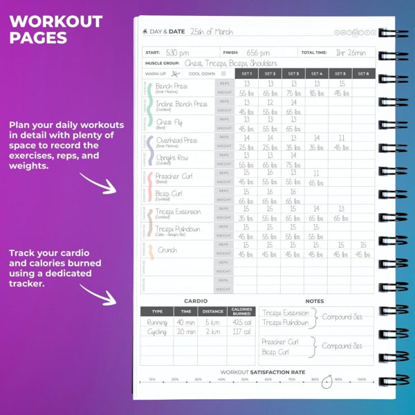 Clever Fox Fitness Journal Workout Log Book - Daily Fitness Planner Workout Journal for Women and Men. Spiral-Bound, Laminated Cover, Thick Pages, A5 (Sky Blue & Navy Blue) - Image 4