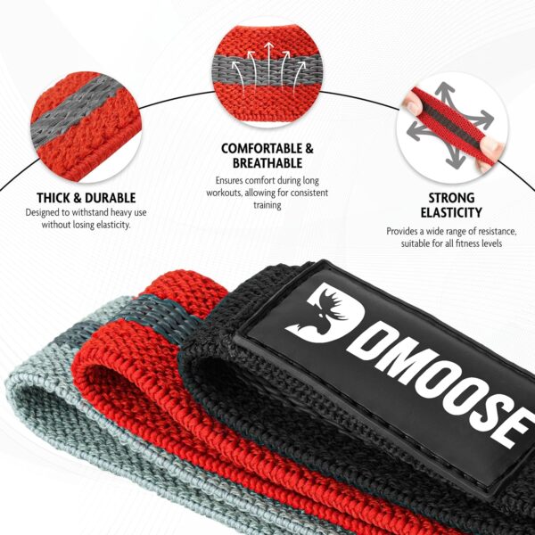 DMoose Fitness Fabric Resistance Bands for Working Out - Non-Slip Cloth Bands for Squats, Lunges & Bicep Curls - Long Resistance Band for Booty Exercises, Women & Men - Image 4