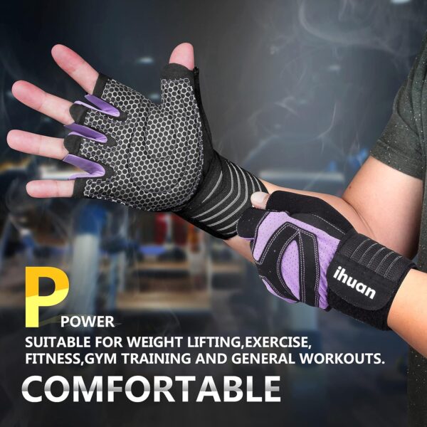 ihuan Ventilated Weight Lifting Gym Workout Gloves with Wrist Wrap Support for Men & Women, Full Palm Protection, for Weightlifting, Training, Fitness, Hanging, Pull ups - Image 3