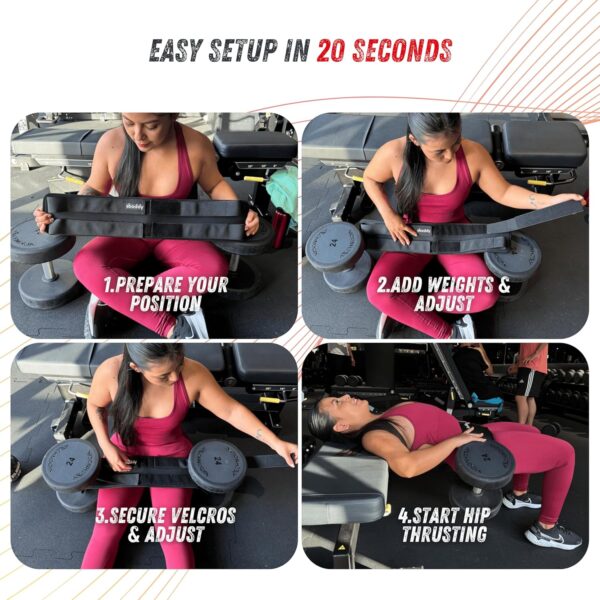 Hip Thrust Belt For Dumbbells Heavy, Kettlebells, Plates, Hip Thrust Band for Women/Men, Double Hook & Loop Booty Builder, Glute Workout Equipment for All Shapes, Use at Home/Gym - Image 4