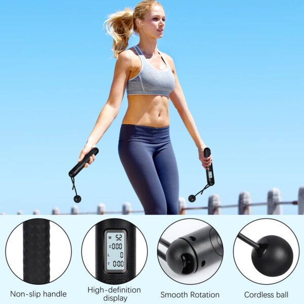Skipping Rope with Counter, Cordless Jump Rope, Smart Weighted Jump Rope, Adjustable Digital Counting Jump Ropes, Cordless Weighted Jump Rope for Lose Weight, Burn Calories - Image 4