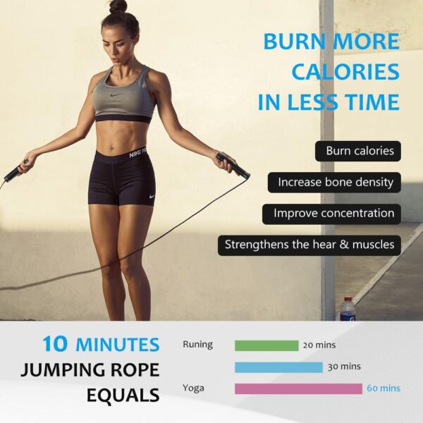 Jump Rope, HANDIO jump ropes 1/2 lb Weighted Jump Rope for Boxing, Cardio, Crossfit Workout, 8~10ft Range Adjustable Length Steel Ropes with Ball Bearings and Metal Handles, Jumpropes Suitable for Men - Image 5