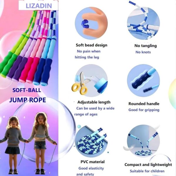Jump Rope for Kids, Soft Beaded Skipping Rope, Adjustable Length Tangle-Free Segmented Jumping Rope for Kids Students Man and Women - Image 3