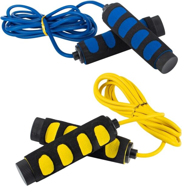 2-Pack Lightweight 9 Feet Adjustable Cable Kids Jump Rope with Anti-Slip Foam Grip Handles and Storage Bag BLUE & YELLOW - Image 2