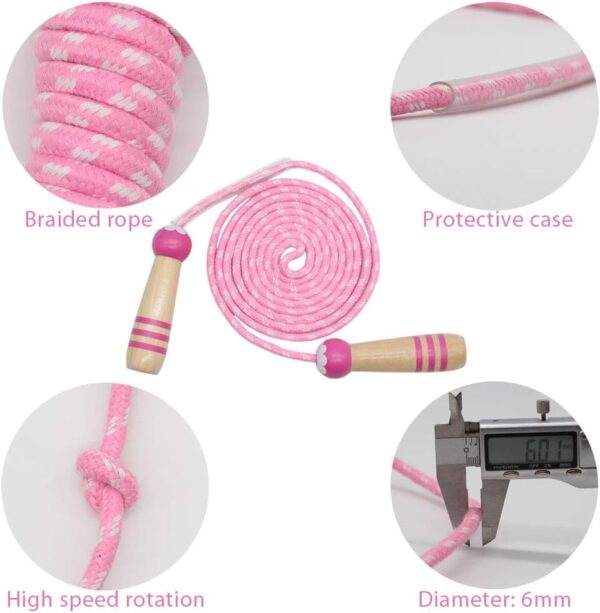 Jump Rope Kids, 7ft Adjustable Cotton Skipping Rope with Wooden Handle for Boys and Girls Fitness Outdoor Exercise - Image 4