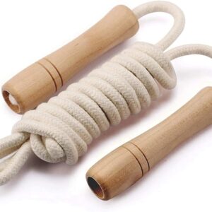 Jump Rope for Kids - Wooden Handle - Adjustable Cotton Braided Fitness Skipping Rope for Toddler Fitness Workout Exercise Outdoor Activity