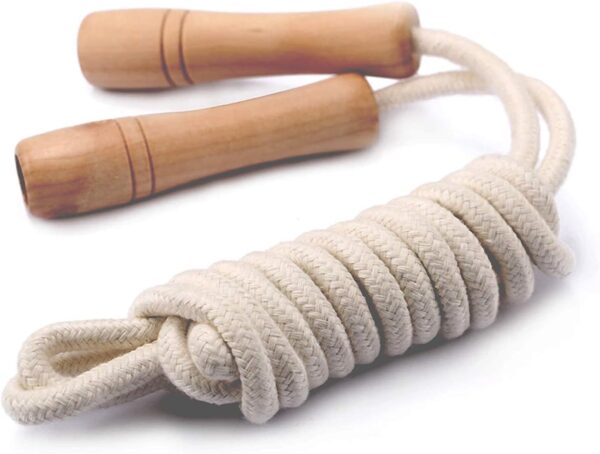 Jump Rope for Kids - Wooden Handle - Adjustable Cotton Braided Fitness Skipping Rope for Toddler Fitness Workout Exercise Outdoor Activity - Image 4