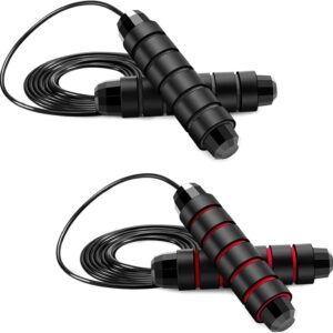 High-Speed Jump Rope with Ball Bearings, Adjustable Weighted Skipping Rope, Cushioned Foam Handles, Perfect for Fitness, Men, Women, Kids, 2-Pack, Black and Red, Home, Gym & School Workouts