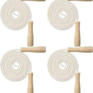 Hungdao 4 Pcs Cotton Braided Jump Rope for Kids with Wooden Handle Adjustable Skipping Rope for Exercise Fitness Jumping Rope for Children Boys Girls Students Preschooler Outdoor Fun Activity Workout