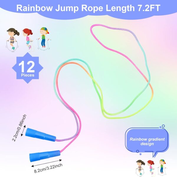 Kids Jump Rope,12 Pack Rainbow Jump Rope Set,7.2 Ft Adjustable Skipping Rope,Durable Jump Ropes with Plastic Handles,Vibrant Jumping Ropes for Outdoor Fun Exercise Fitness Activity Party Favors(12) - Image 2