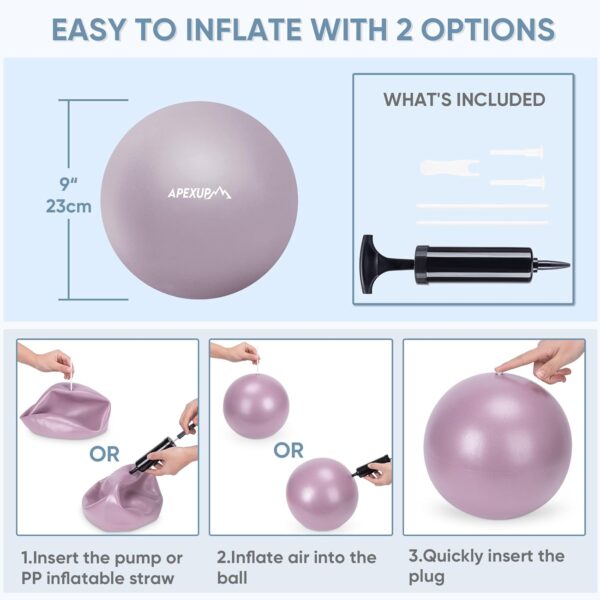 APEXUP Pilates Ball, 9 Inch Small Exercise Ball, Mini Core Ball Yoga Ball for Pilates, Stability, Workout, Core Training, Fitness, Barre, Physical Therapy, Balance (Mauve) - Image 6