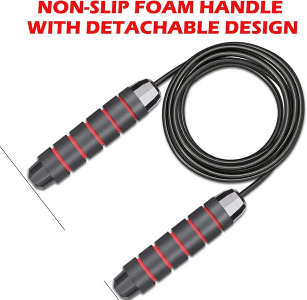 2Pcs Jump Rope, Rapid Speed Jumping Rope with Ball Bearings, Skipping Rope with Foam Handles for Women Men, Adjustable Jump Ropes for Fitness Workout Aerobic Exercise - Red - Image 2