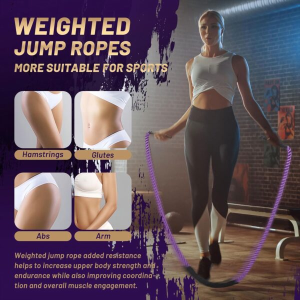 Weighted Jump Rope Fitness Equipment for Women Adult Jumprope for Strength Training Weight Loss Shape Body Total Body Workout Skipping Rope Home Gym Jumping Rope - Image 3