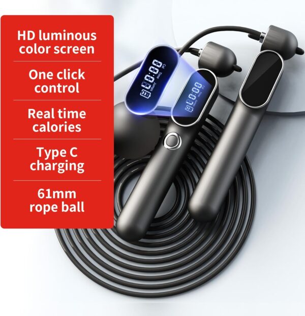 Cordless Jump Rope with Counter, 2 In 1 Weighted Ropeless Skipping Rope for Kids Women Men, Adjustable Digital Smart Jump Ropes for Fitness Workout Boxing Speed Training Crossfit Home Gym - Image 2