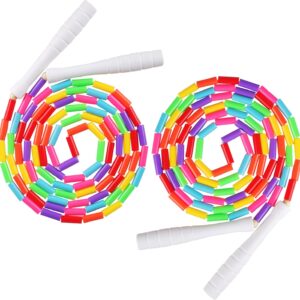 Fezog 2 Pack Rainbow Beaded Kids Jump Rope, Segmented Skipping Rope for Kids Adults, Tangle-Free Rope Skipping Child Jump Rope for Fitness Exercise Training