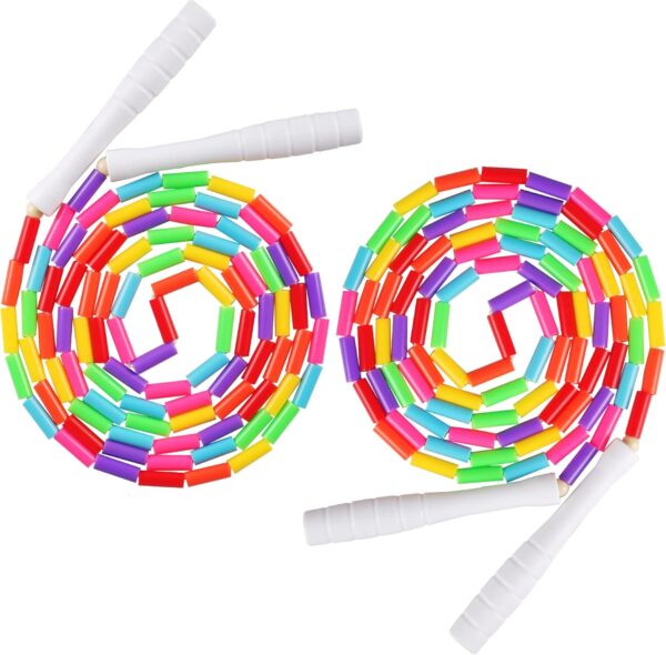 Fezog 2 Pack Rainbow Beaded Kids Jump Rope, Segmented Skipping Rope for Kids Adults, Tangle-Free Rope Skipping Child Jump Rope for Fitness Exercise Training