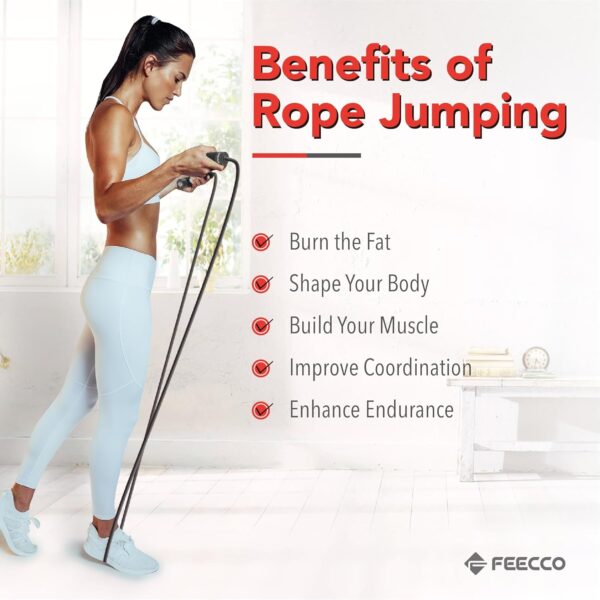 FEECCO Weighted Jump Rope - Heavy PVC Ropes with Metal Handles and Ball Bearings - Image 7