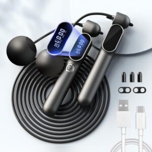 Cordless Jump Rope with Counter, 2 In 1 Weighted Ropeless Skipping Rope for Kids Women Men, Adjustable Digital Smart Jump Ropes for Fitness Workout Boxing Speed Training Crossfit Home Gym