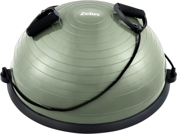 ZELUS Balance Ball Trainer with Resistance Bands and Foot Pump, Inflatable Yoga Ball for Home Gym Workouts, 23 Inch Exercise Half Ball for Balance Training Core Strength Fitness More, 330lb Cap