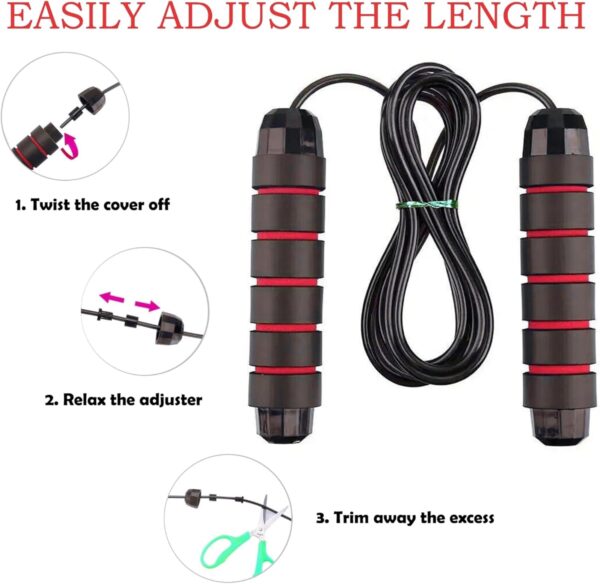 2Pcs Jump Rope, Rapid Speed Jumping Rope with Ball Bearings, Skipping Rope with Foam Handles for Women Men, Adjustable Jump Ropes for Fitness Workout Aerobic Exercise - Red - Image 7