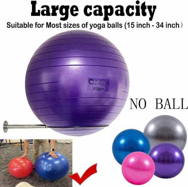 Wall Mounted Stainless Steel Exercise Ball Holder, Sturdy Yoga Ball Storage Rack, Stability ball Display Holder, for Exercise/Yoga/Stability Balls 32 cm to 86 cm (13" to 34"), With mounting screws - Image 3