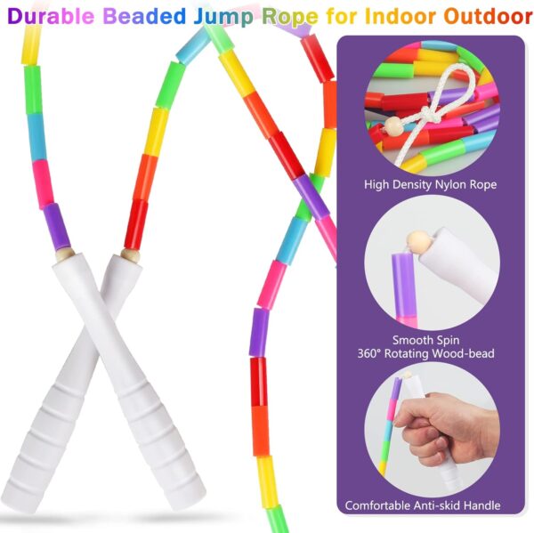 Fezog 2 Pack Rainbow Beaded Kids Jump Rope, Segmented Skipping Rope for Kids Adults, Tangle-Free Rope Skipping Child Jump Rope for Fitness Exercise Training - Image 3