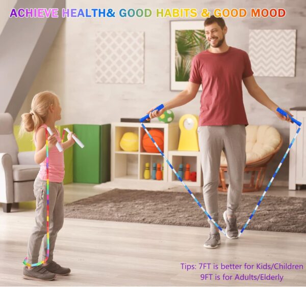 Fezog 2 Pack Rainbow Beaded Kids Jump Rope, Segmented Skipping Rope for Kids Adults, Tangle-Free Rope Skipping Child Jump Rope for Fitness Exercise Training - Image 6