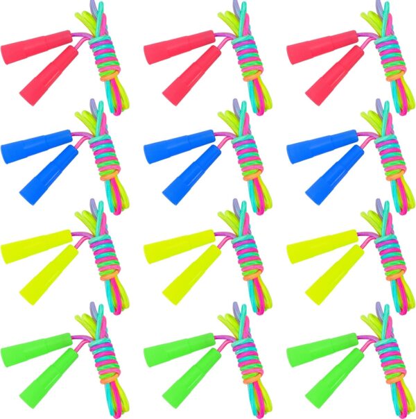 Kids Jump Rope,12 Pack Rainbow Jump Rope Set,7.2 Ft Adjustable Skipping Rope,Durable Jump Ropes with Plastic Handles,Vibrant Jumping Ropes for Outdoor Fun Exercise Fitness Activity Party Favors(12)