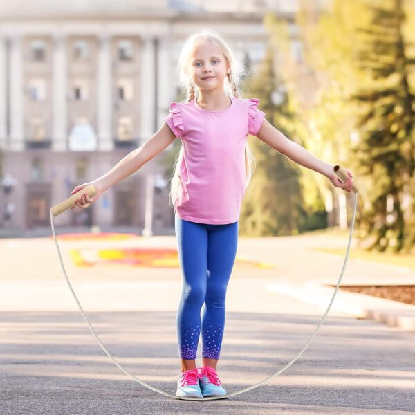 Hungdao 4 Pcs Cotton Braided Jump Rope for Kids with Wooden Handle Adjustable Skipping Rope for Exercise Fitness Jumping Rope for Children Boys Girls Students Preschooler Outdoor Fun Activity Workout - Image 6