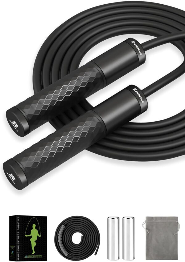 Weighted Jump Rope for Men, Women (1.5LB) - Alloy Steel Handles, Speed Skipping Rope, Gym,Indoor/Outdoor - Fitness, Workout, Boxing - Solid PVC & Cotton Rope