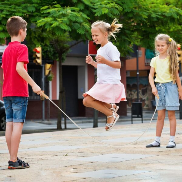 Hungdao 4 Pcs Cotton Braided Jump Rope for Kids with Wooden Handle Adjustable Skipping Rope for Exercise Fitness Jumping Rope for Children Boys Girls Students Preschooler Outdoor Fun Activity Workout - Image 5