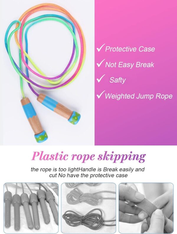 Jump Rope for Kids Adjustable, Lorvain Kid Jump Ropes for Girls Boys Skipping Rope for Kids with Wooden Handle Cotton Braided Outdoor Fun Activity for Exercise Fitness Children Students Preschooler - Image 4
