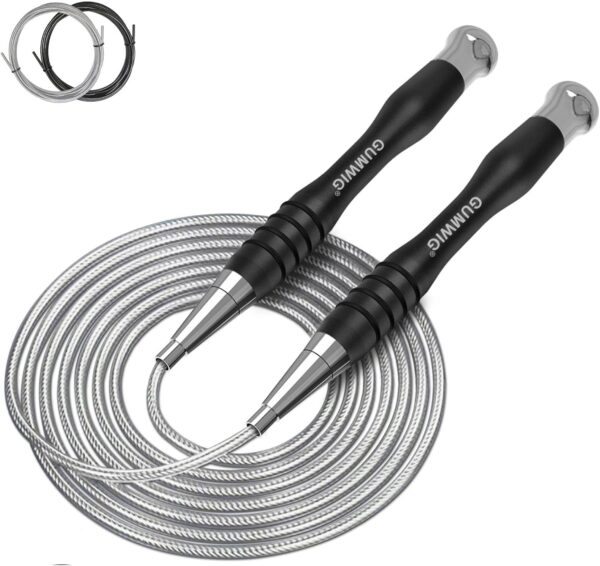 High Speed Jump Rope for Adults Men Women, Double Under Jumping Ropes for Workout Fitness Professional Training Boxing, Weighted Crossfit Skipping Rope with Tang-free Cable, Stainless Steel Handle with Removable Counterweight Rob