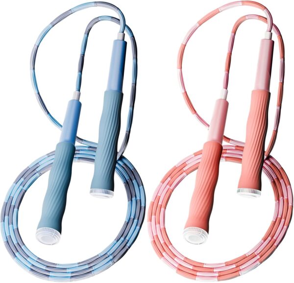 2 Pack Jump Rope for Kids, Upgraded Soft Beaded Jump Rope for fitness, Adjustable Jumping Rope Skipping Rope Speed Rope for Men & Women, Tangle-Free Kids Jump Rope with Non-slip Handles