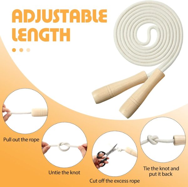 Hungdao 4 Pcs Cotton Braided Jump Rope for Kids with Wooden Handle Adjustable Skipping Rope for Exercise Fitness Jumping Rope for Children Boys Girls Students Preschooler Outdoor Fun Activity Workout - Image 3