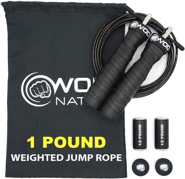 WOD Nation Weighted Jump Rope for Women & Men - 1 Pound (1LB) Adjustable Heavy Speed Jump Rope Handles with Removable Weights 4Crossfit, Cross Training, Boxing.