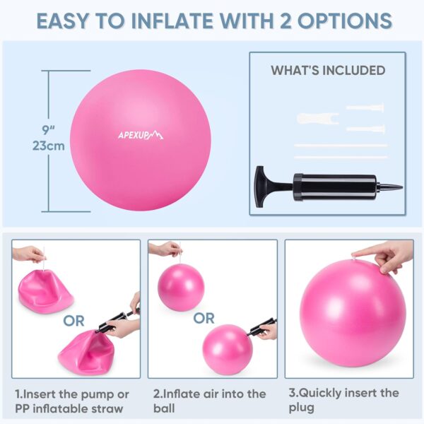 APEXUP Pilates Ball, 9 Inch Small Exercise Ball, Mini Core Ball Yoga Ball for Pilates, Stability, Workout, Core Training, Fitness, Barre, Physical Therapy, Balance (Fuschia) - Image 6