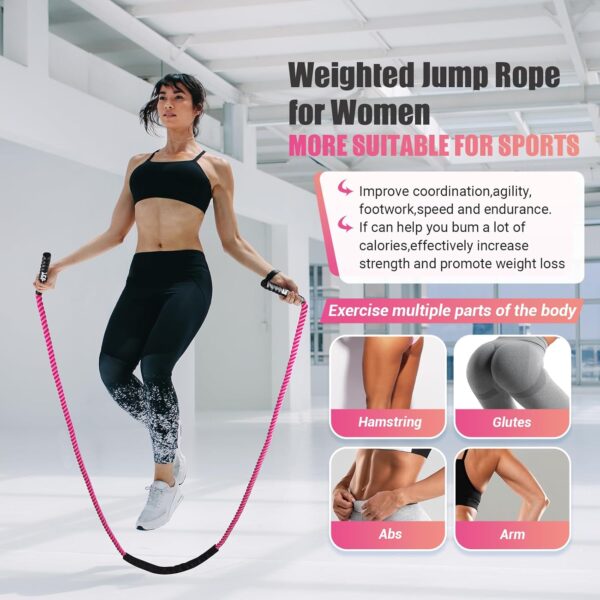 Weighted Jump Rope for Women, 1.25LB Heavy Skipping Rope for Exercise with Training Poster, 9.2FT Weight Fitness Jump Rope for Improve Strength, Building Muscle & Total Body Workout Equipment - Image 4