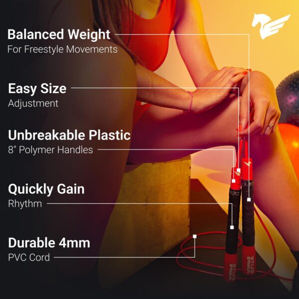 Fit Plus Pro Freestyle PVC Jump Rope for Tricks - Unbreakable 8" Long Handles with Non-Slip Grip Tape - Premium Adult Jump Ropes for Fitness - Lightweight Cardio Boxing Skipping Jump Rope - Image 2