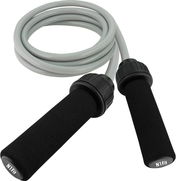 Weighted Jump Rope - (1LB) Solid PVC for Crossfit and Boxing - Heavy Jump Rope with Memory Non-Slip Cushioned Foam Grip Handles for Fitness Workouts Endurance and Strength Training