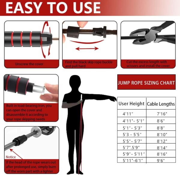 Adjustable Weighted Jump Rope, 9ft Long Tangle-Free Rapid Speed Jumprope for Fitness Exercise Workout Home Gym Double Dutch Crossfit, Battle Skipping Jumping Rope for Women Kid Men Girl Tall Boy - Image 5