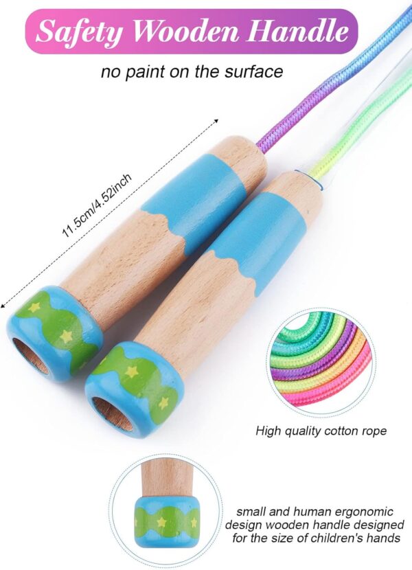 Jump Rope for Kids Adjustable, Lorvain Kid Jump Ropes for Girls Boys Skipping Rope for Kids with Wooden Handle Cotton Braided Outdoor Fun Activity for Exercise Fitness Children Students Preschooler - Image 2