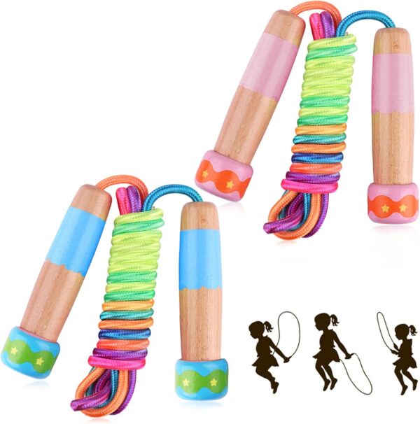 Jump Rope for Kids Adjustable, Lorvain Kid Jump Ropes for Girls Boys Skipping Rope for Kids with Wooden Handle Cotton Braided Outdoor Fun Activity for Exercise Fitness Children Students Preschooler