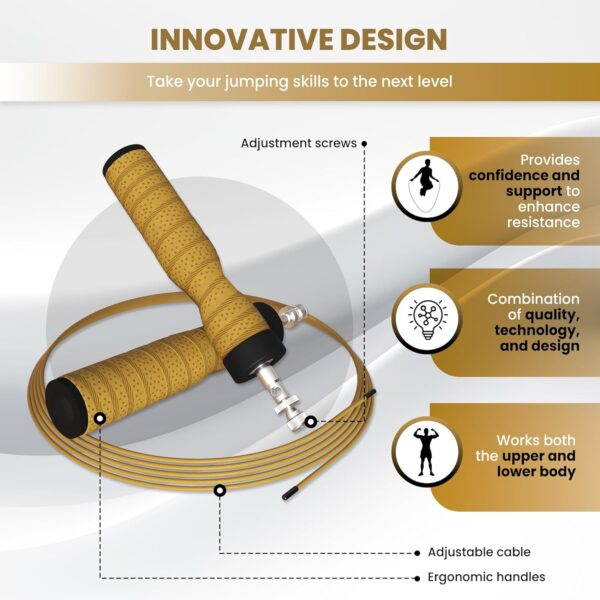 Premium Fitness Jump Rope - Adjustable Speed Rope for Cardio, CrossTraining and Weight Loss – Durable Tangle-Free Cable with Comfortable Handles,High-Speed Jump Rope for Fitness - Adjustable, Tangle-Free Skipping Rope for Fitness, Boxing, Cardio, and Home Workouts. Fat Burning - Image 2