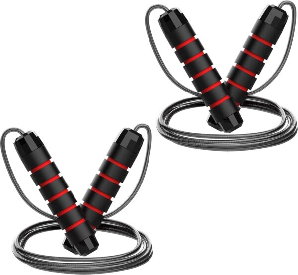 2Pcs Jump Rope, Rapid Speed Jumping Rope with Ball Bearings, Skipping Rope with Foam Handles for Women Men, Adjustable Jump Ropes for Fitness Workout Aerobic Exercise - Red