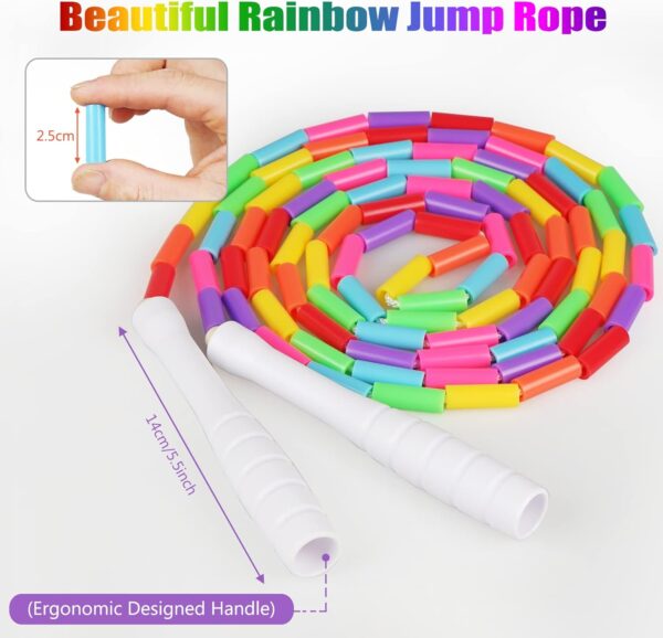 Fezog 2 Pack Rainbow Beaded Kids Jump Rope, Segmented Skipping Rope for Kids Adults, Tangle-Free Rope Skipping Child Jump Rope for Fitness Exercise Training - Image 2