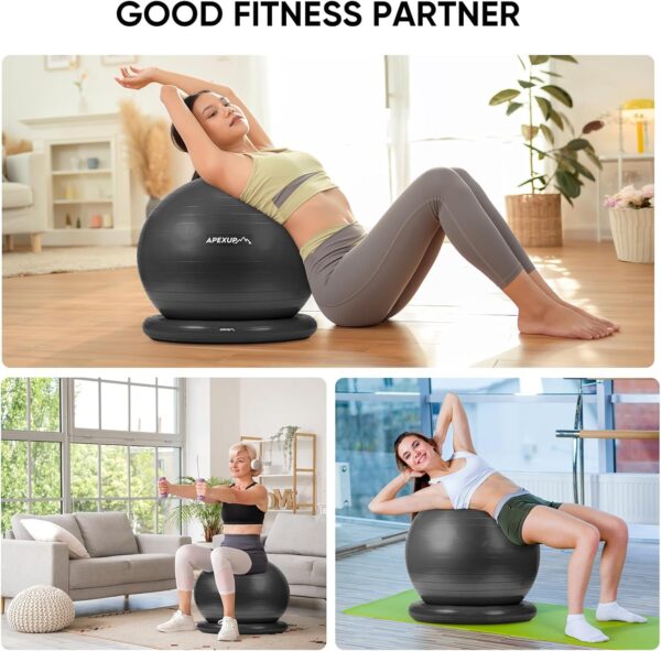 APEXUP Yoga Ball Chair, Exercise Ball Chair with Base for Office, Anti Slip Stability Ball Fitness Ball Seat, Home Gym Workout Ball, Balance Ball with Pump (Black, XL) - Image 7