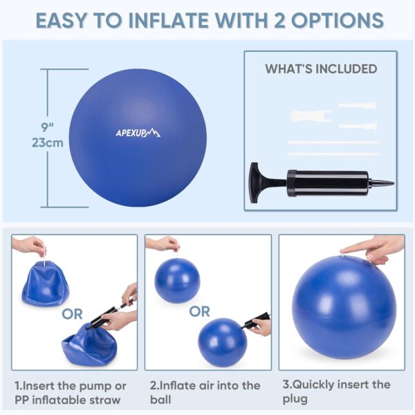 APEXUP Pilates Ball, 9 Inch Small Exercise Ball, Mini Core Ball Yoga Ball for Pilates, Stability, Workout, Core Training, Fitness, Barre, Physical Therapy, Balance (Indigo) - Image 6